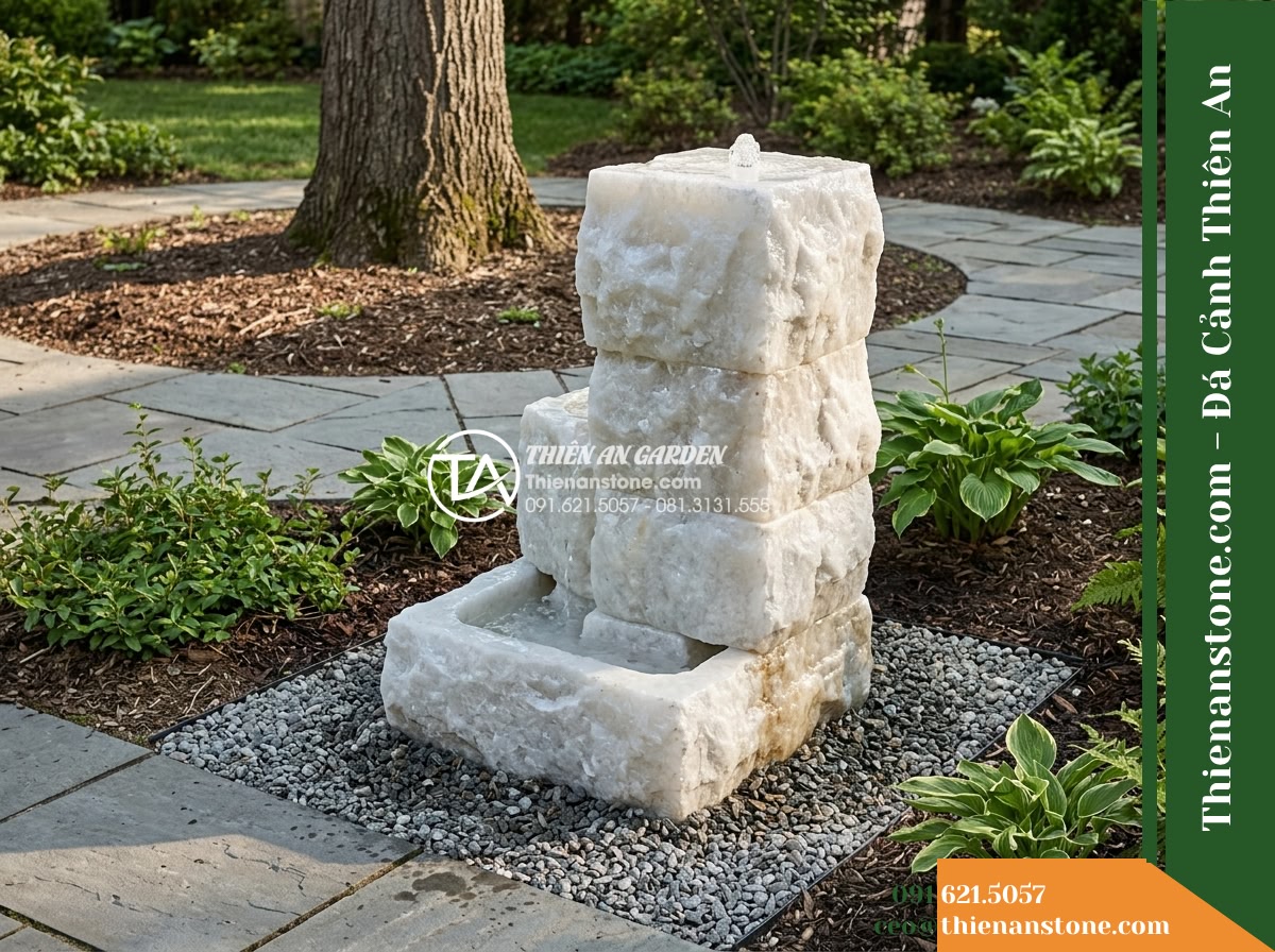 Đài Phun Khối Cắt Nhám Chống Rêu Bám, D50cm Cao 90cm