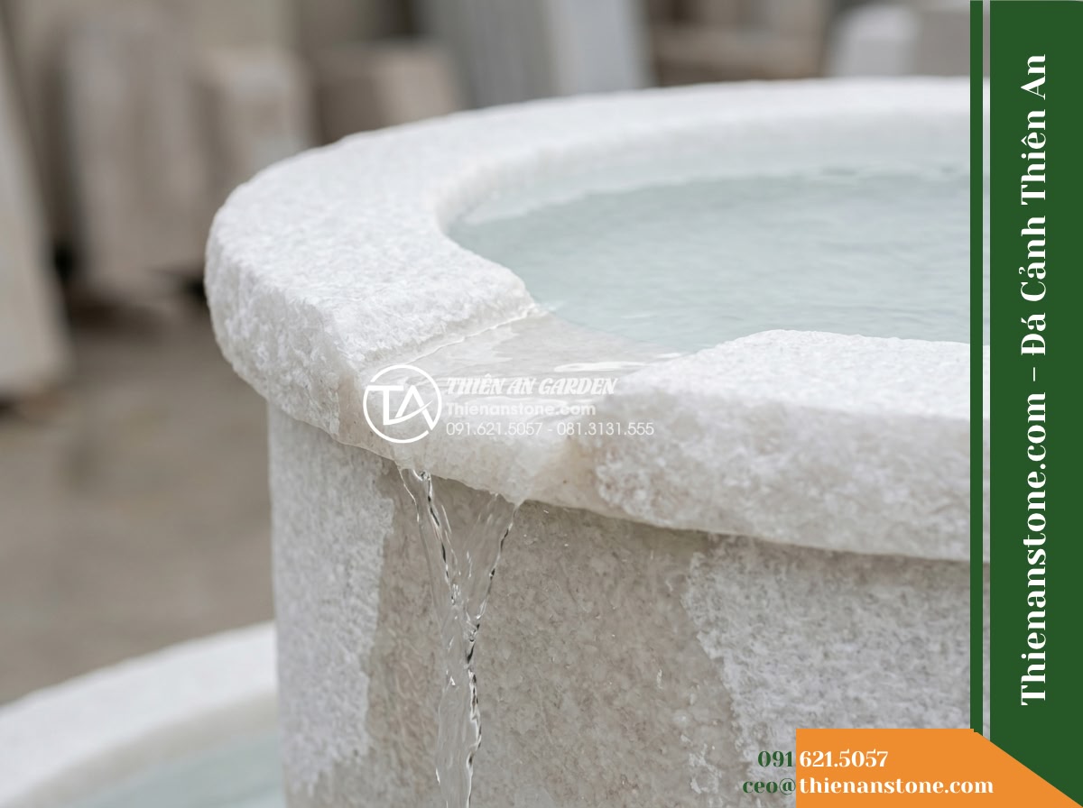 Đài Phun Khối Cắt Nhám Chống Rêu Bám, D50cm Cao 90cm
