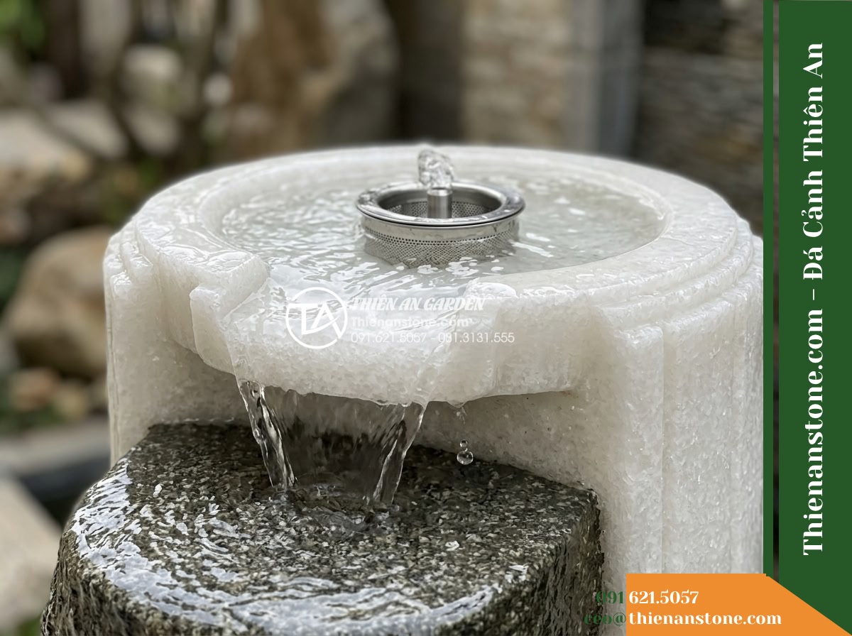 Đài Phun Khối Dạng Tháp Tự Nhiên, D60cm Cao 1.3m