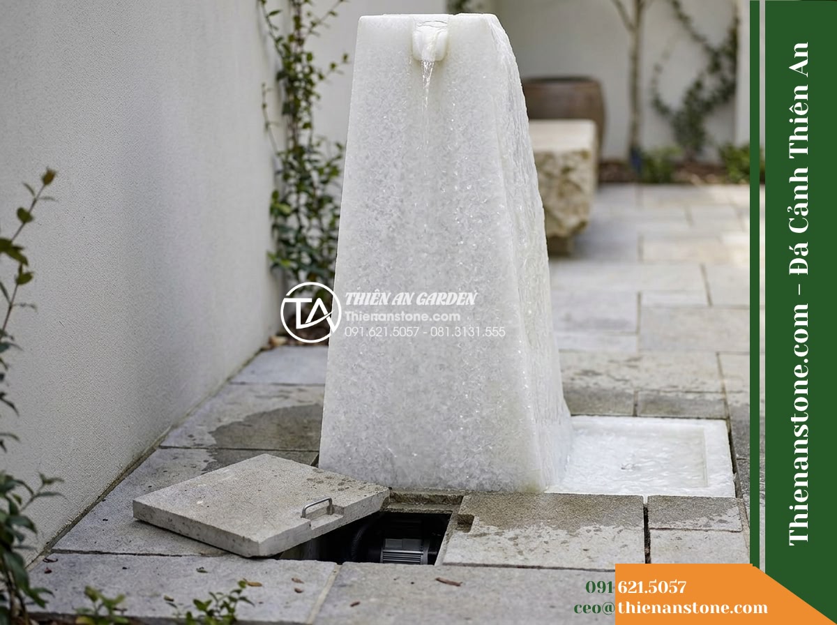 Đài Phun Khối Dạng Tháp Tự Nhiên, D60cm Cao 1.3m