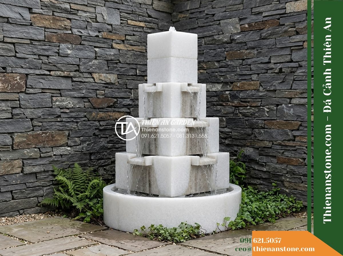 Đài Phun Khối Dạng Tháp Tự Nhiên, D60cm Cao 1.3m