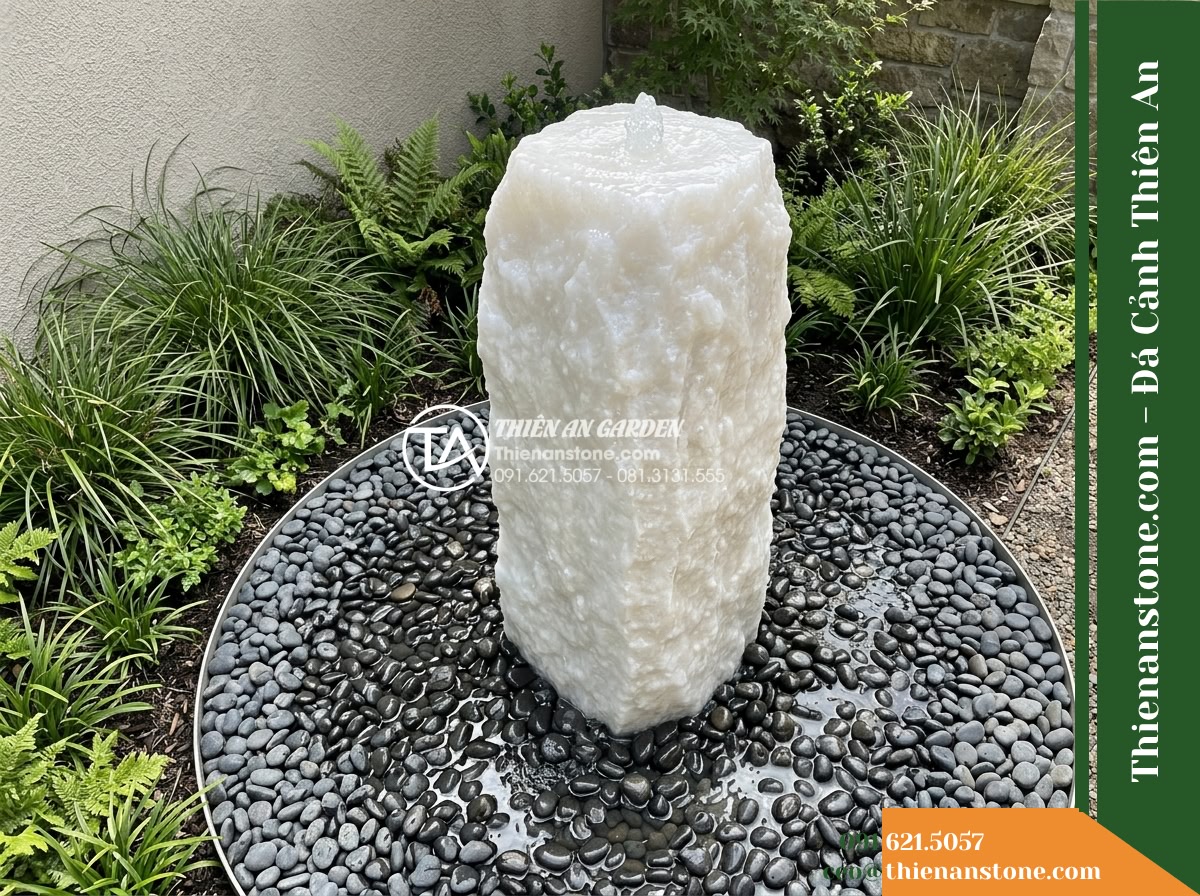 Đài Phun Khối Dạng Tháp Tự Nhiên, D60cm Cao 1.3m