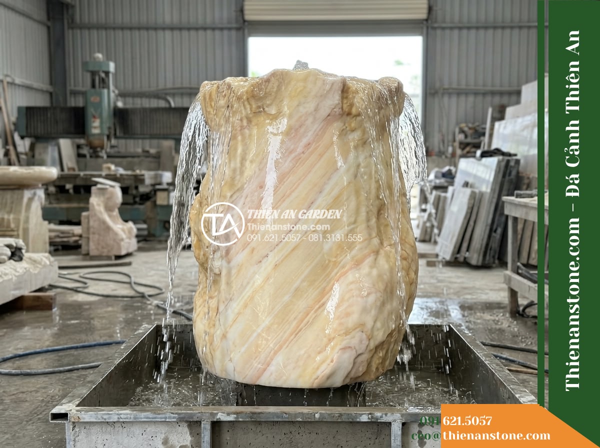 Đài Phun Khối Độc Bản Đổ Thô Tự Nhiên, D60cm Cao 1m