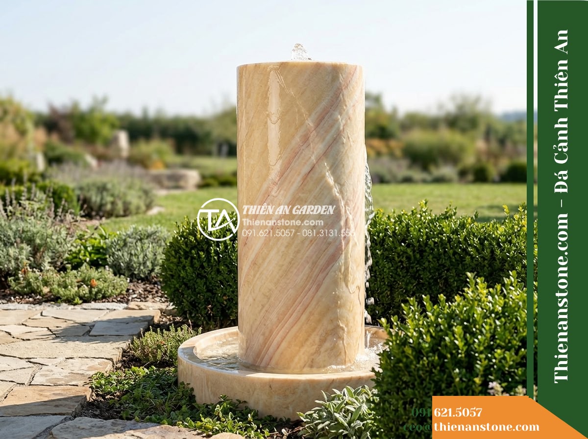 Đài Phun Khối Độc Bản Đổ Thô Tự Nhiên, D60cm Cao 1m