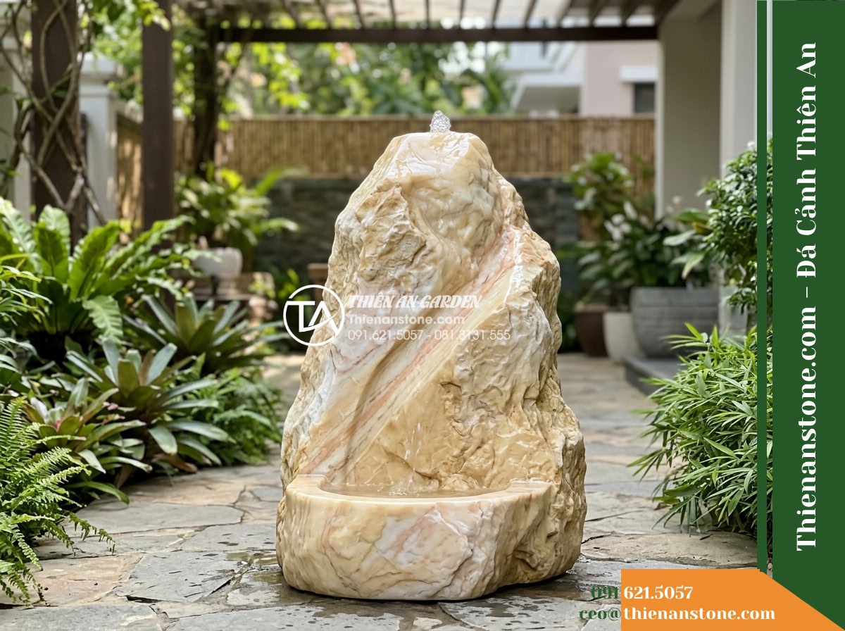 Đài Phun Khối Đơn Dáng Núi Thô Mộc, D65cm Cao 1.1m