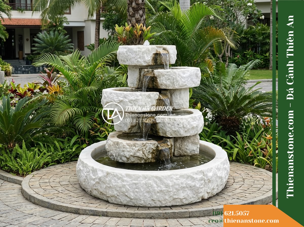 Đài Phun Khối Suối Đa Tầng Mộc Mạc, D80cm Cao 1.2m