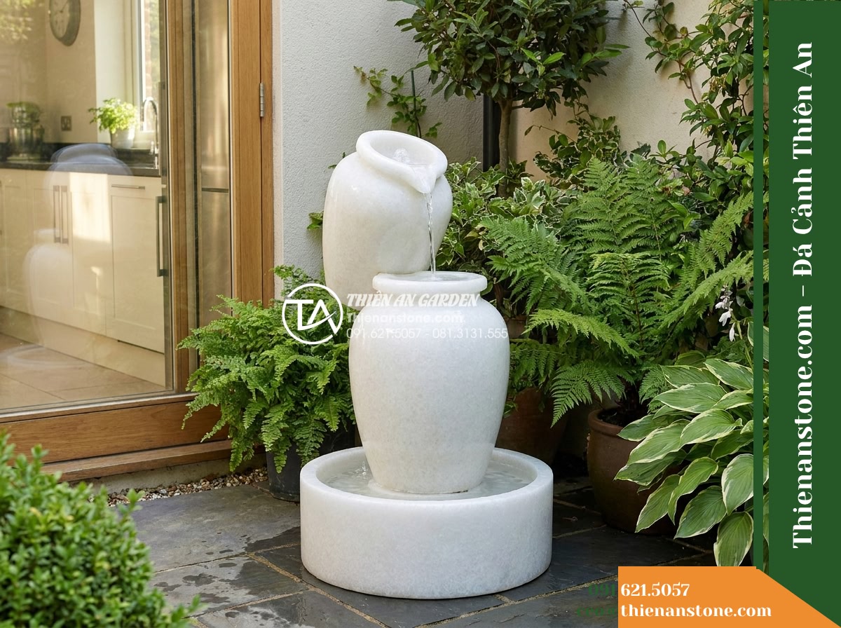 Đài Phun Lu Nước Xếp 2 Tầng Lệch, D40cm Cao 90cm