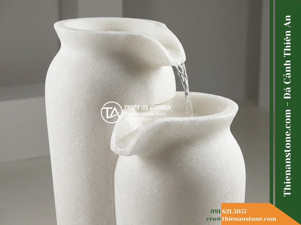 Đài Phun Lu Nước Xếp 2 Tầng Lệch, D40cm Cao 90cm - Hình 11 Đài Phun Lu Nước Xếp 2 Tầng Lệch, D40cm Cao 90cm - Studio display comparison angle focusing entirely on the D40cm H90cm two-tier ja