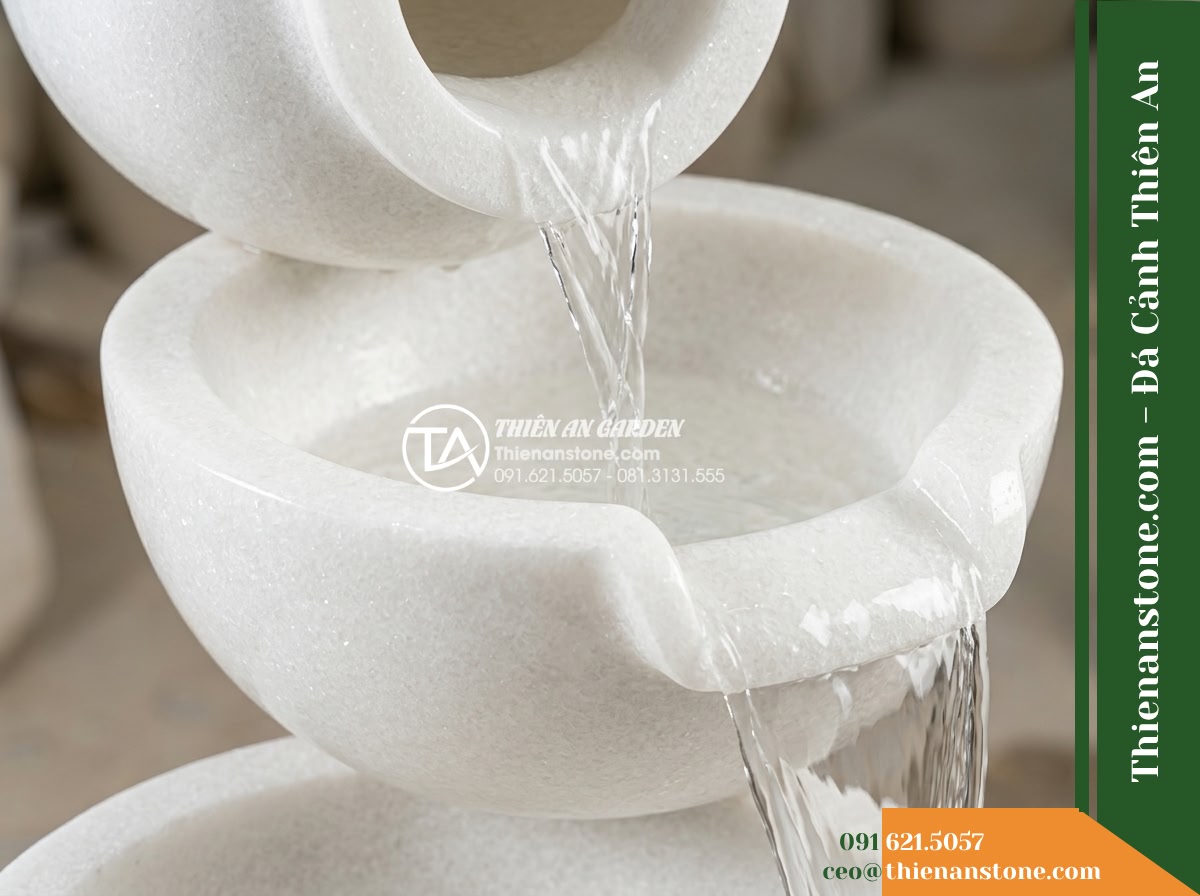Đài Phun Lu Tháp 3 Lu Chồng Tầng, D50cm Cao 1.2m