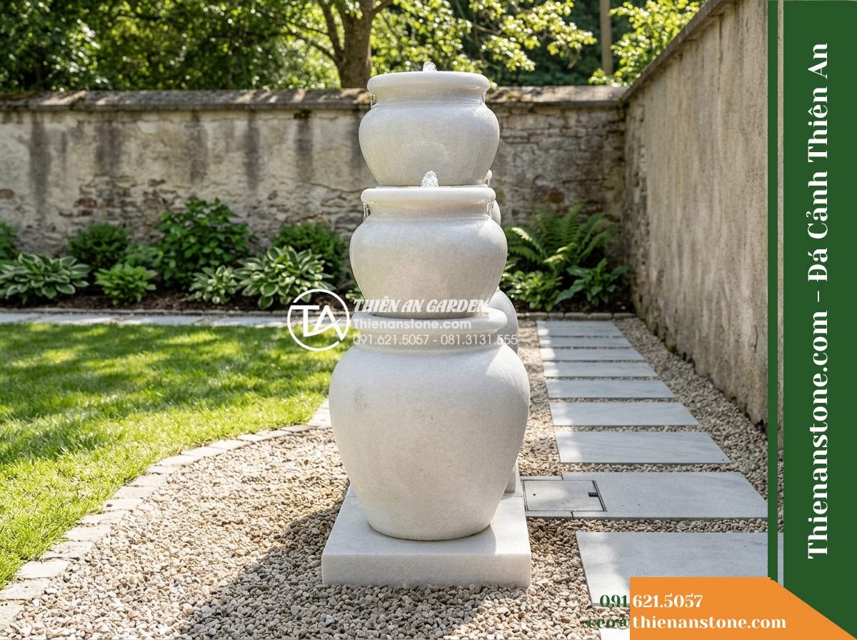 Đài Phun Lu Tháp 3 Lu Chồng Tầng, D50cm Cao 1.2m