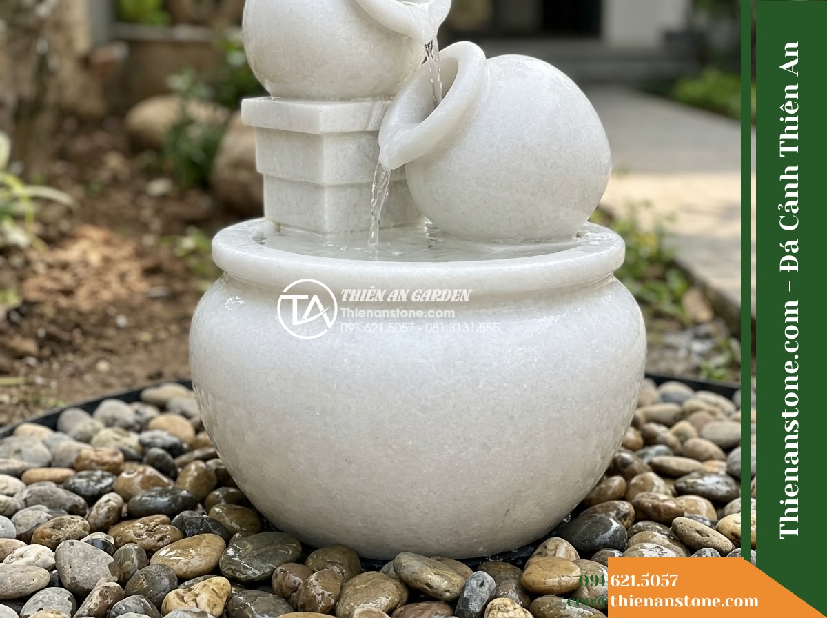 Đài Phun Lu Tháp 3 Lu Chồng Tầng, D50cm Cao 1.2m