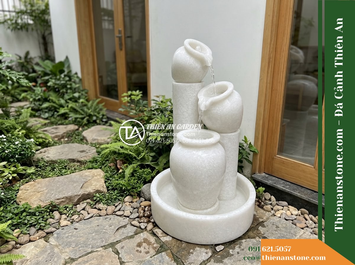 Đài Phun Lu Tháp 3 Lu Chồng Tầng, D50cm Cao 1.2m