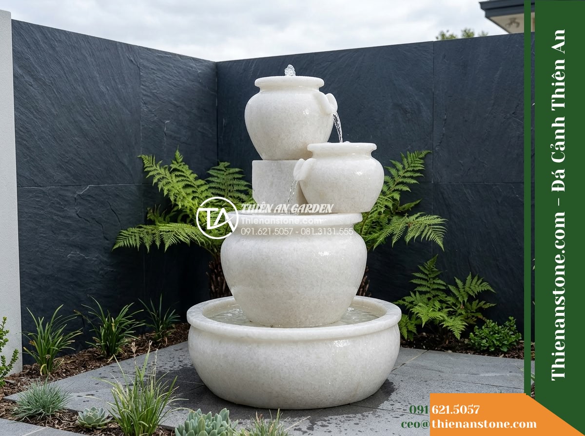 Đài Phun Lu Tháp 3 Lu Chồng Tầng, D50cm Cao 1.2m