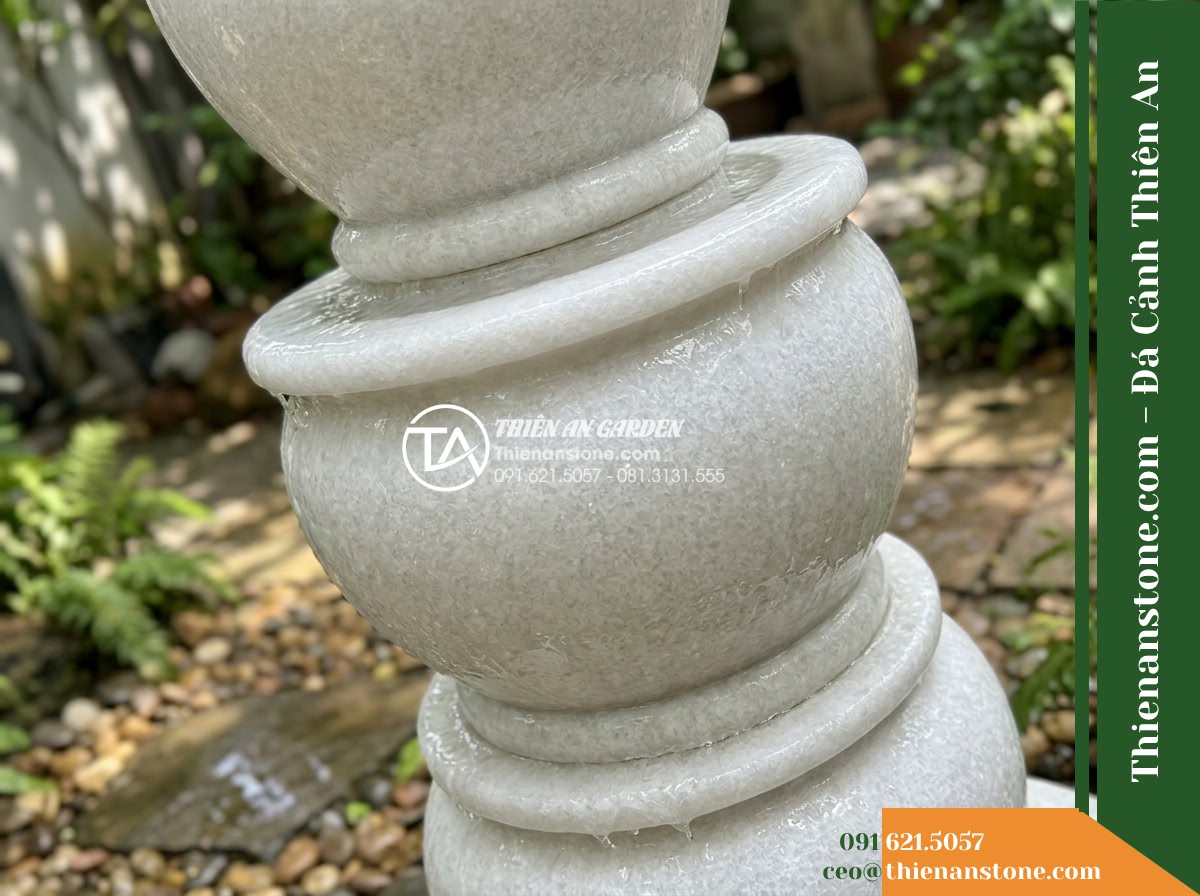 Đài Phun Lu Tháp 3 Lu Chồng Tầng, D50cm Cao 1.2m
