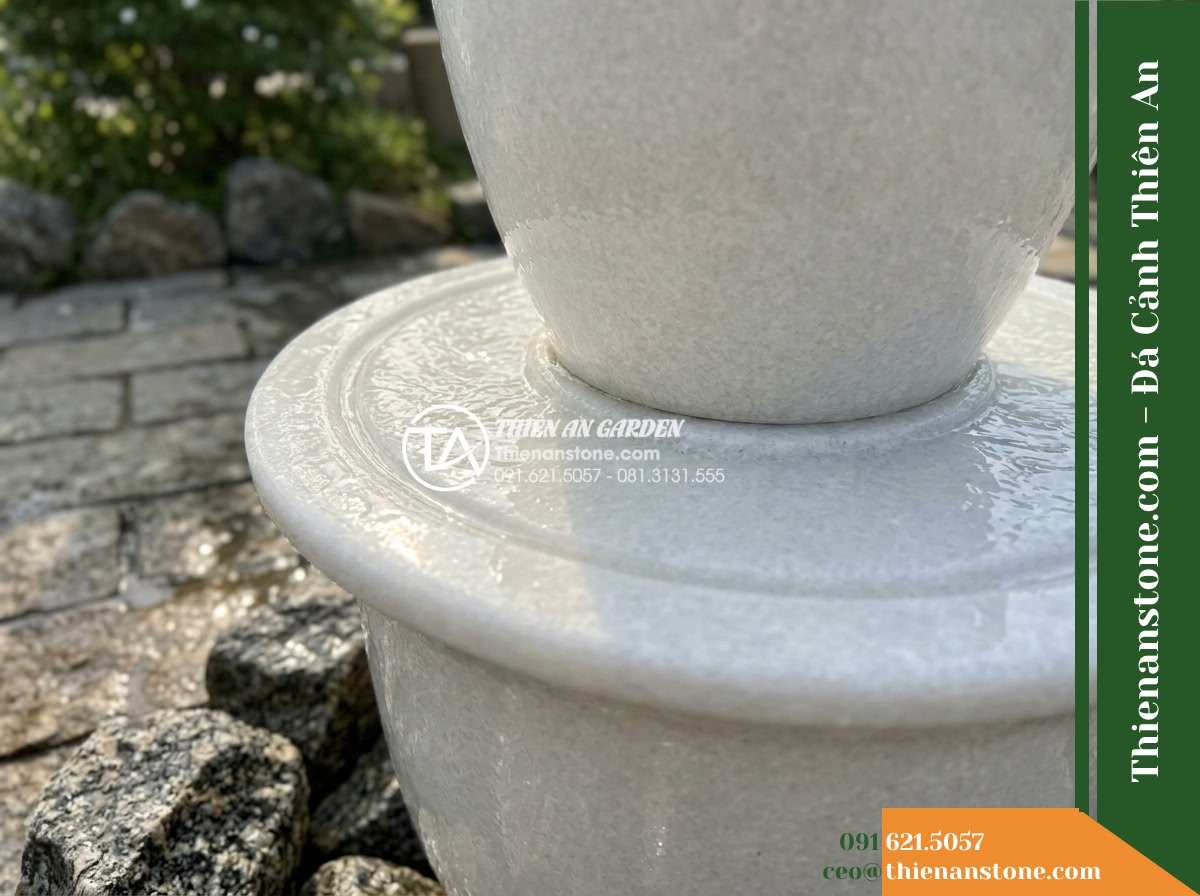 Đài Phun Lu Tháp 3 Lu Chồng Tầng, D50cm Cao 1.2m