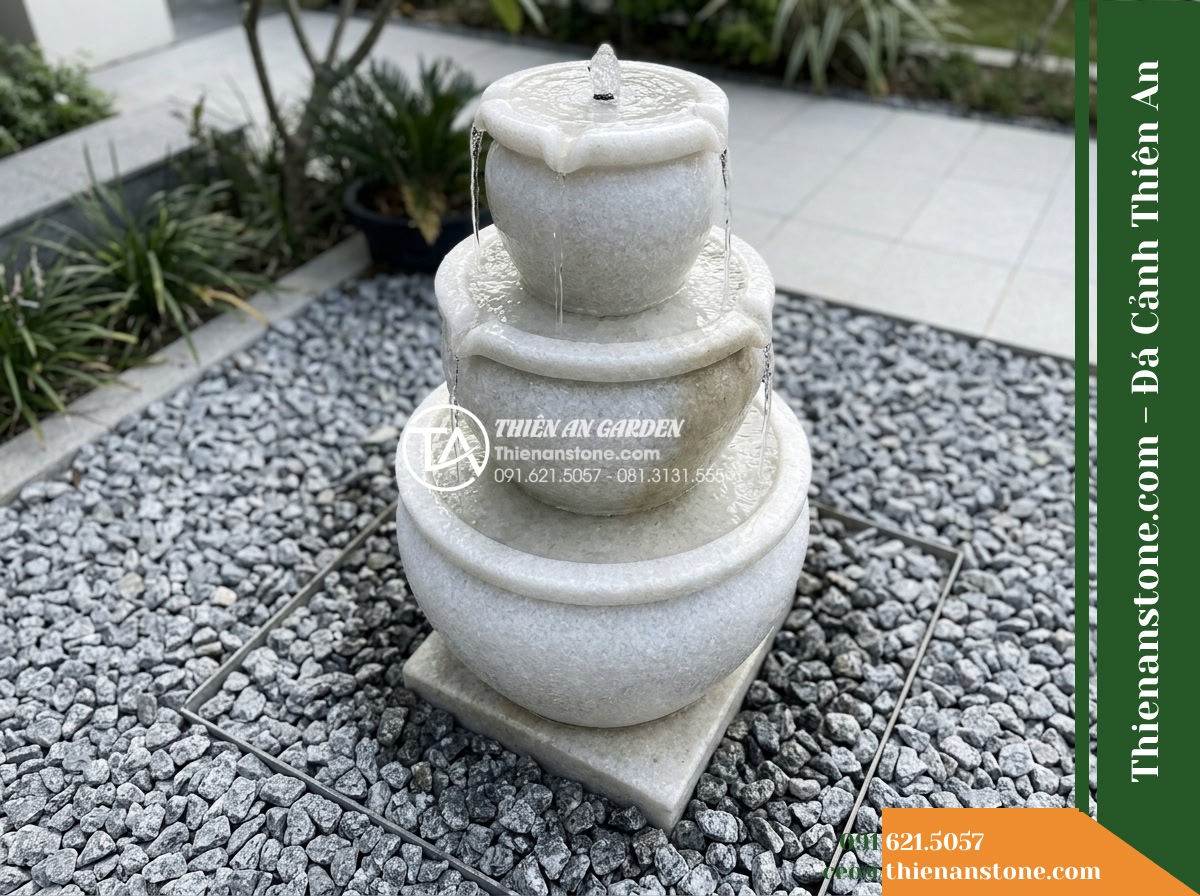 Đài Phun Lu Tháp 3 Lu Chồng Tầng, D50cm Cao 1.2m