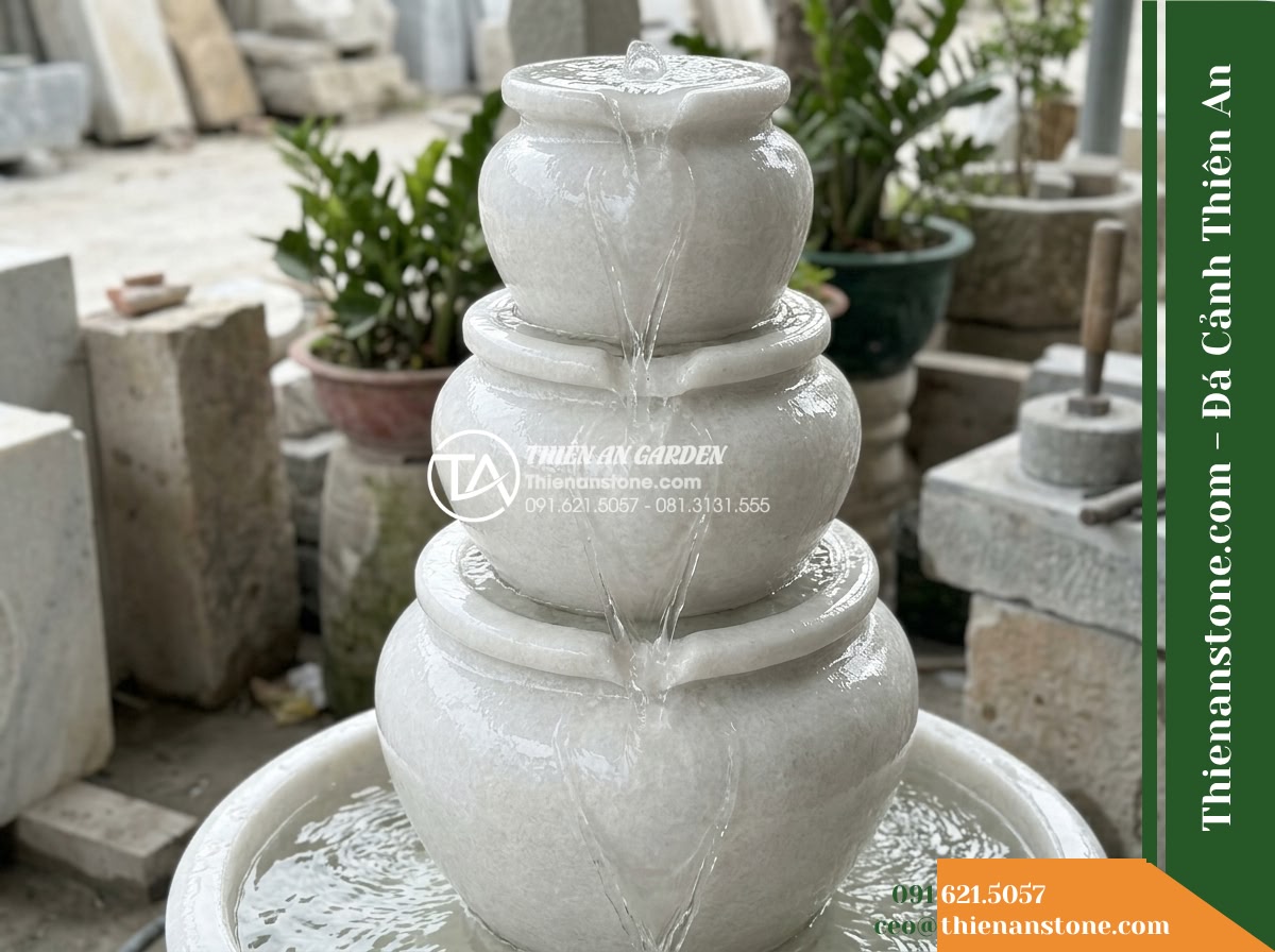 Đài Phun Lu Tháp 3 Lu Chồng Tầng, D50cm Cao 1.2m