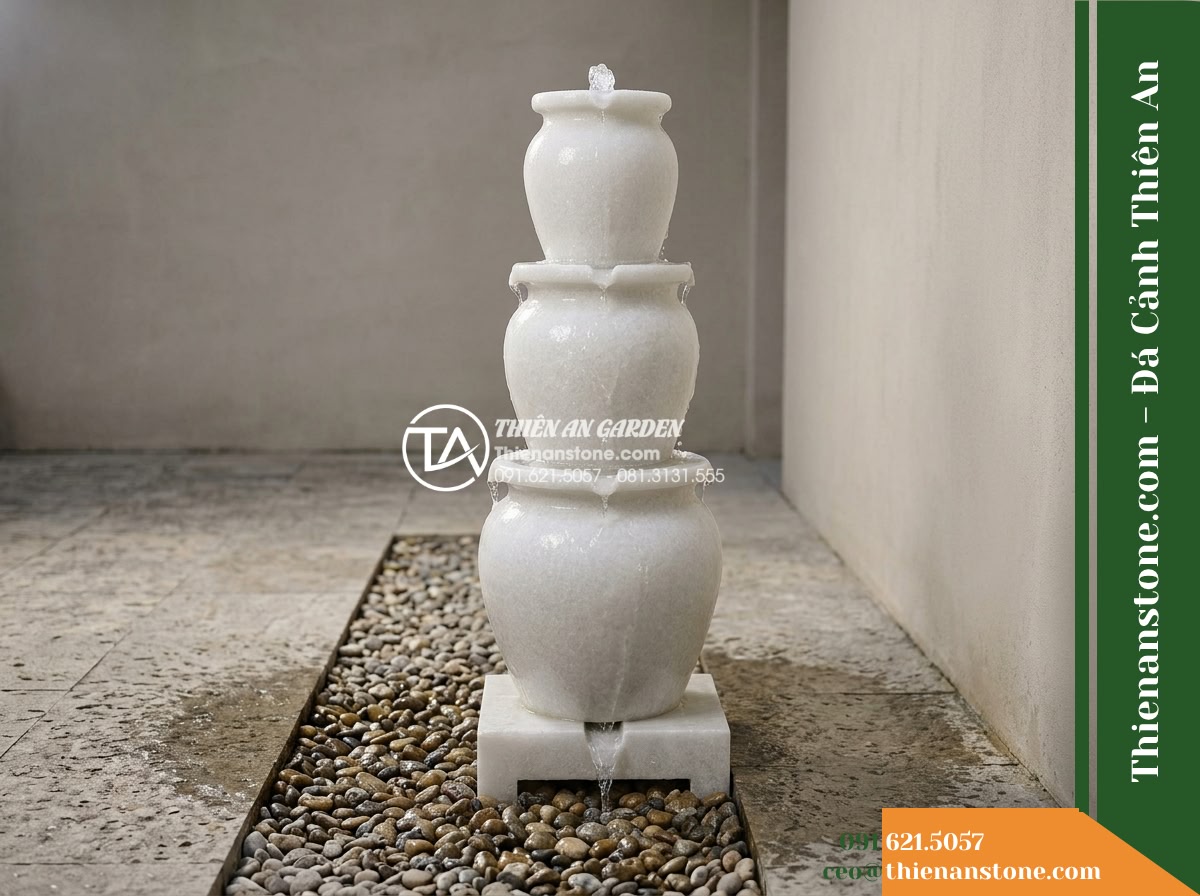 Đài Phun Lu Tháp 3 Lu Chồng Tầng, D50cm Cao 1.2m