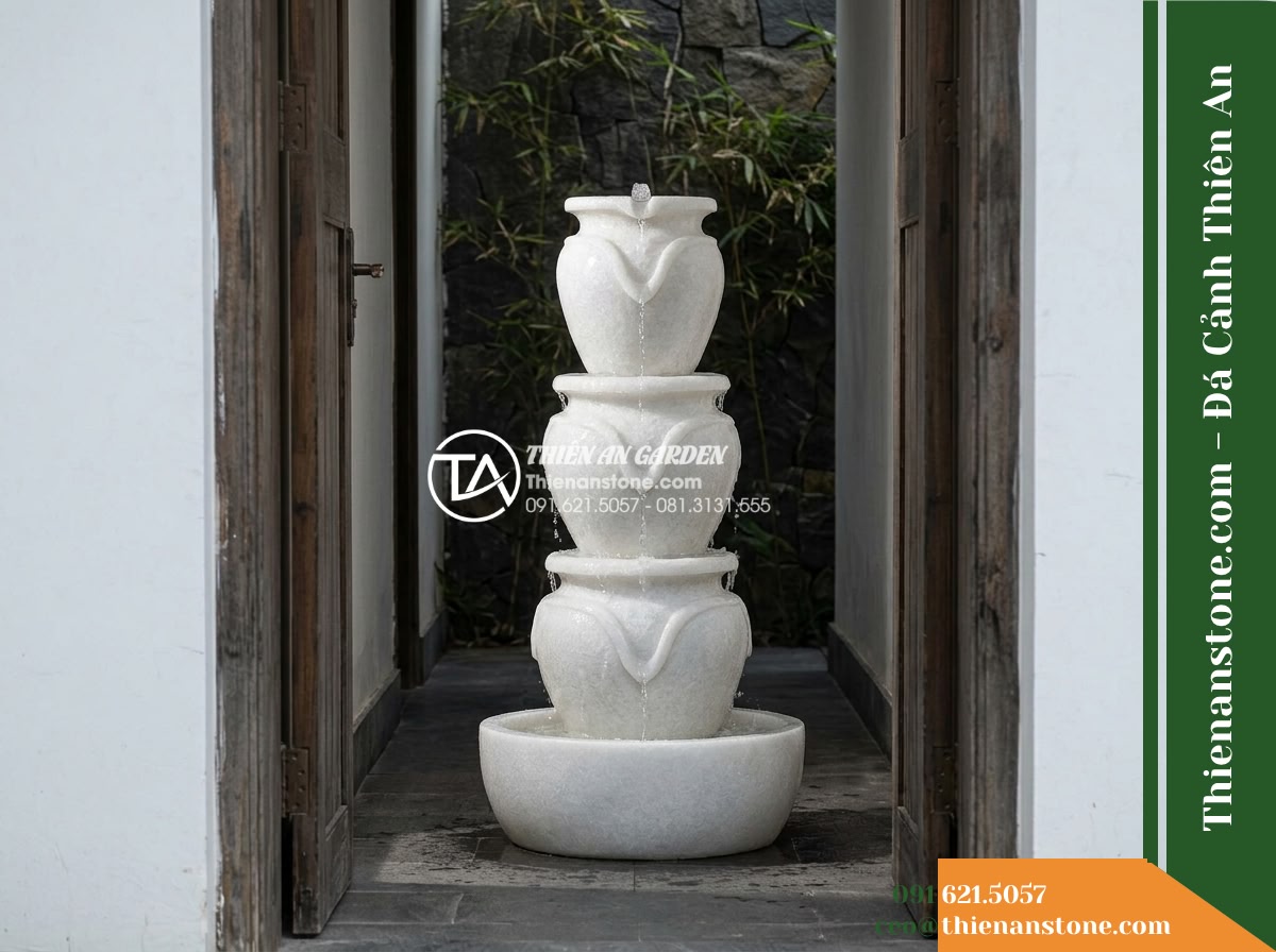 Đài Phun Lu Tháp 3 Lu Chồng Tầng, D50cm Cao 1.2m