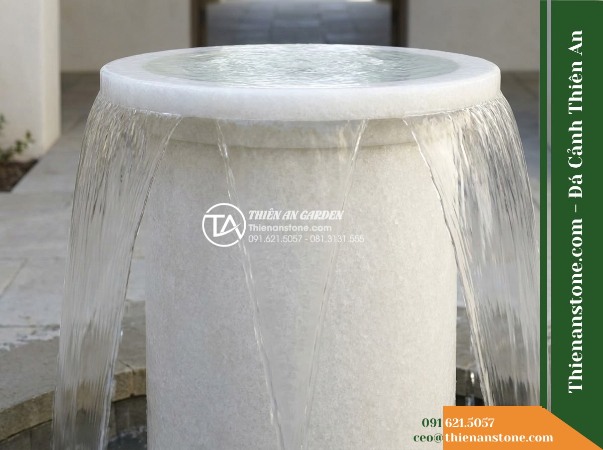 Đài Phun Lu Tròn Miệng Rộng Chảy Tràn, D50cm Cao 80cm