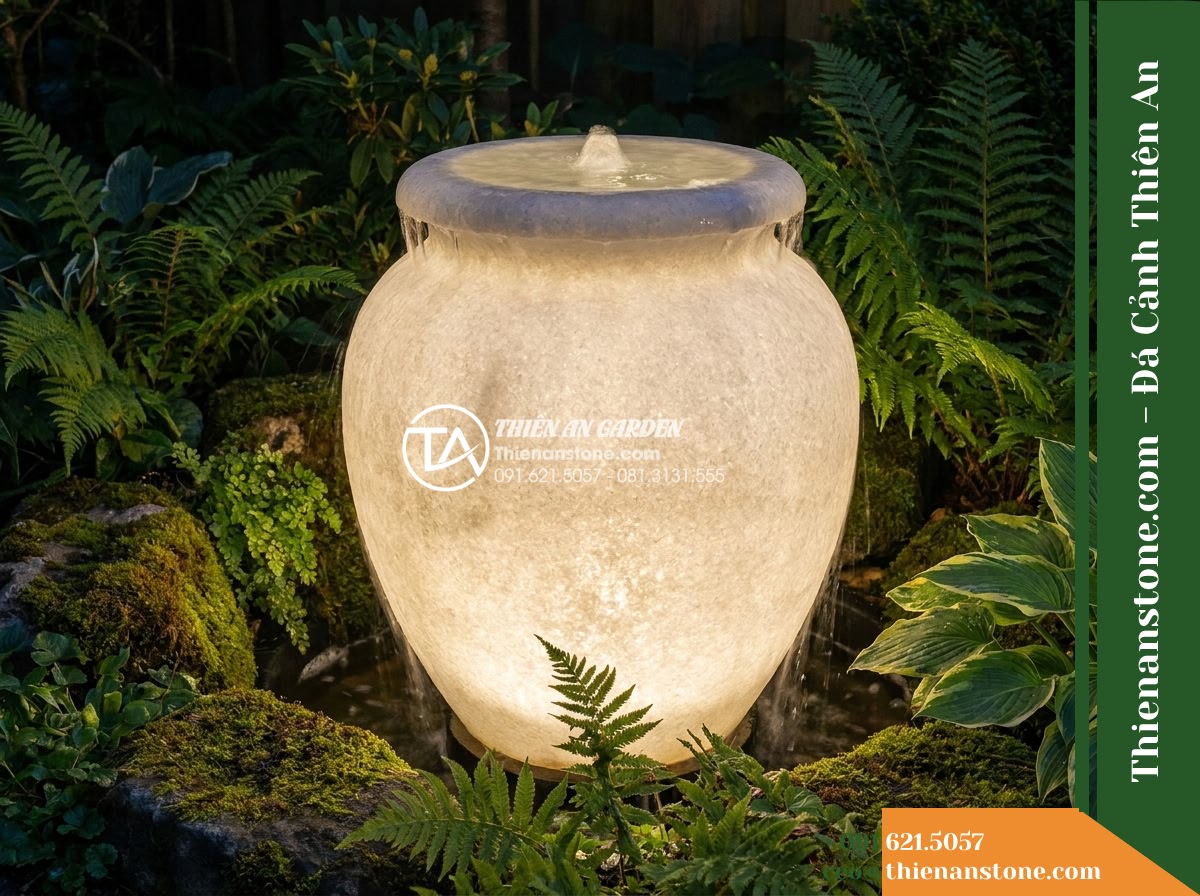 Đài Phun Lu Tròn Miệng Rộng Chảy Tràn, D50cm Cao 80cm