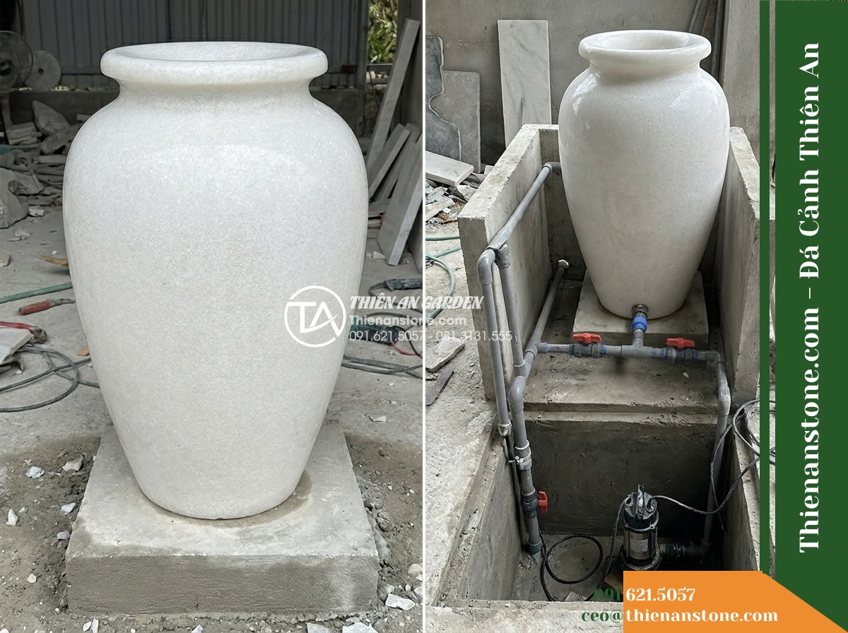 Đài Phun Lu Tròn Miệng Rộng Chảy Tràn, D50cm Cao 80cm