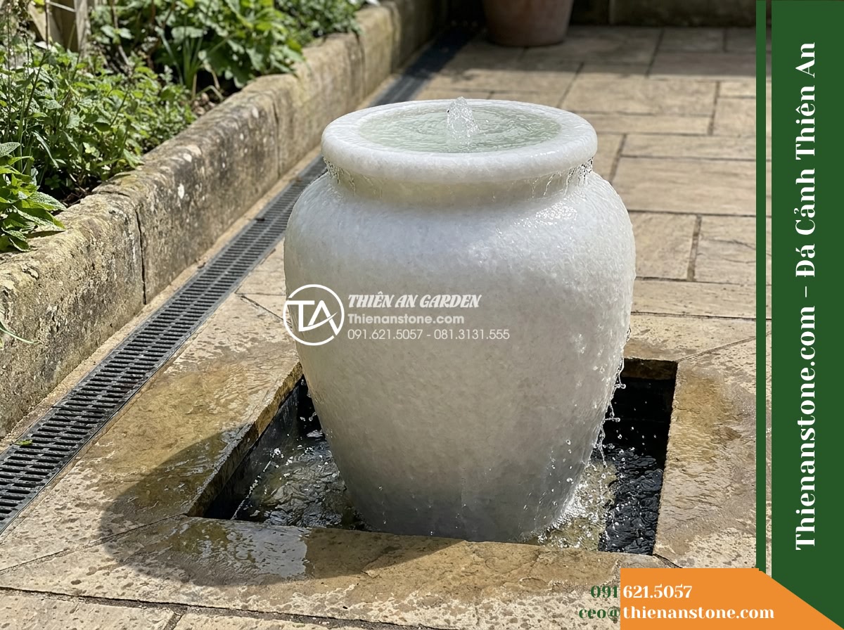 Đài Phun Lu Tròn Miệng Rộng Chảy Tràn, D50cm Cao 80cm