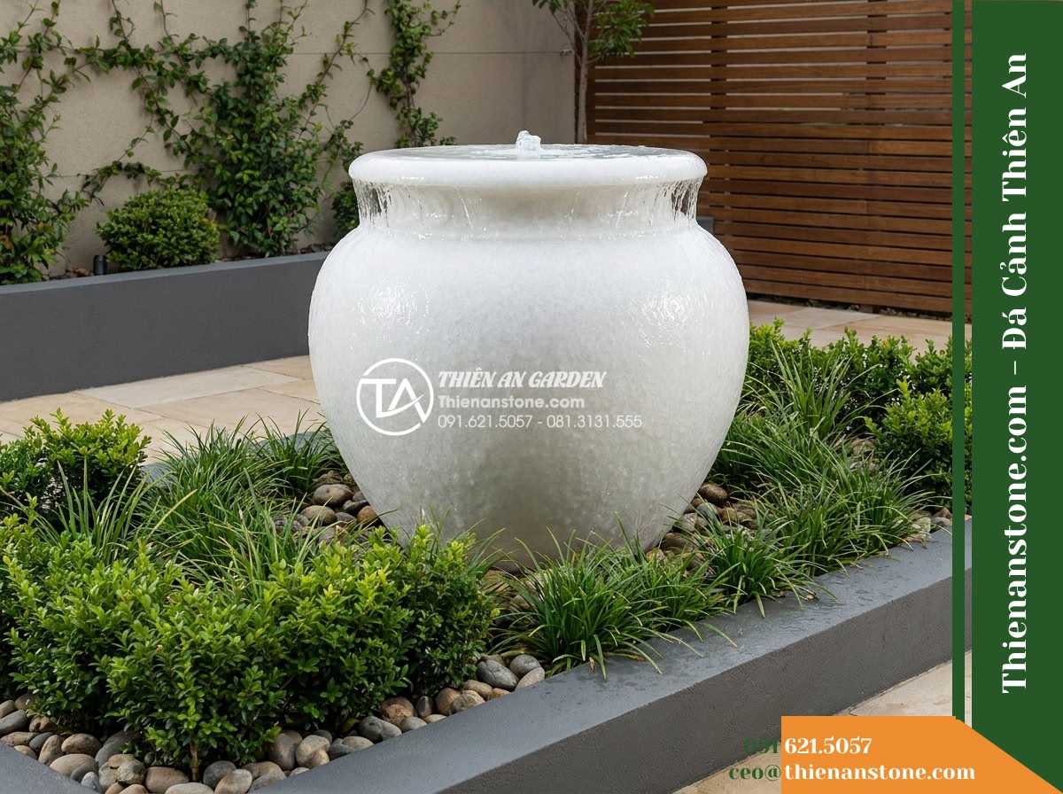 Đài Phun Lu Tròn Miệng Rộng Chảy Tràn, D50cm Cao 80cm