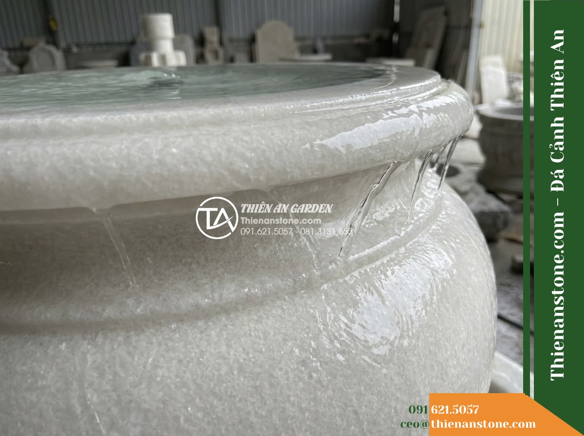 Đài Phun Lu Tròn Miệng Rộng Chảy Tràn, D50cm Cao 80cm
