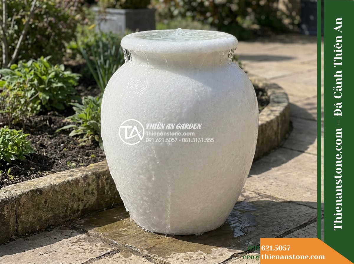 Đài Phun Lu Tròn Miệng Rộng Chảy Tràn, D50cm Cao 80cm