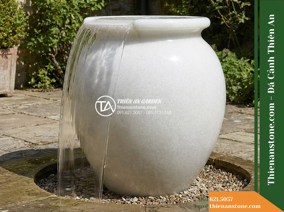 Đài Phun Lu Tròn Miệng Rộng Chảy Tràn, D50cm Cao 80cm