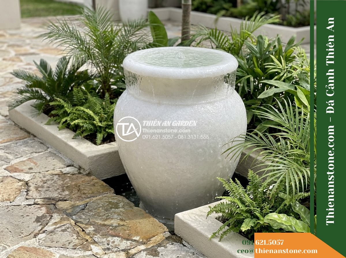 Đài Phun Lu Tròn Miệng Rộng Chảy Tràn, D50cm Cao 80cm