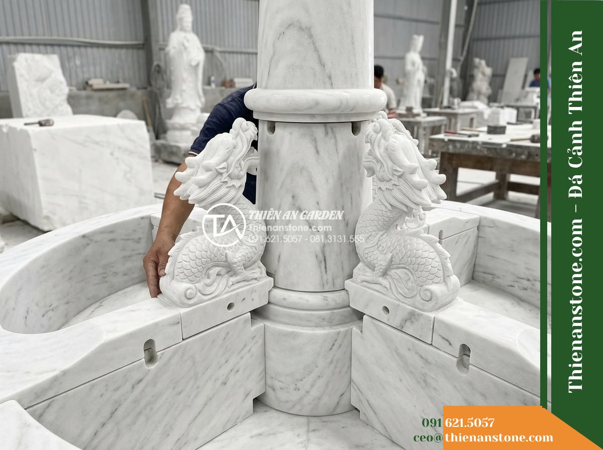 Đài Phun Song Long Chầu Trụ Phun Nước, Bát D1.5m Cao 2.2m