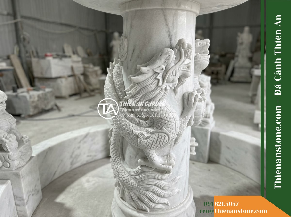Đài Phun Song Long Chầu Trụ Phun Nước, Bát D1.5m Cao 2.2m