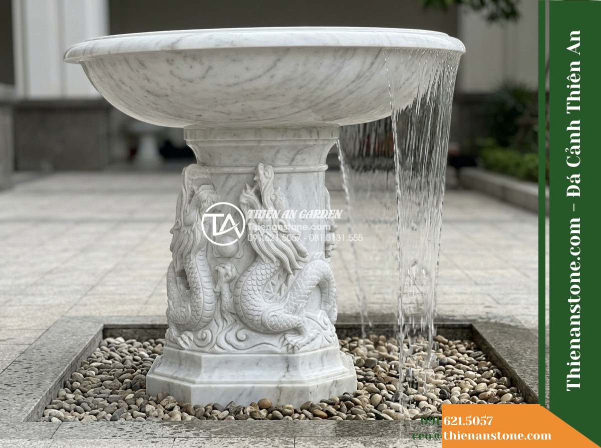 Đài Phun Song Long Chầu Trụ Phun Nước, Bát D1.5m Cao 2.2m