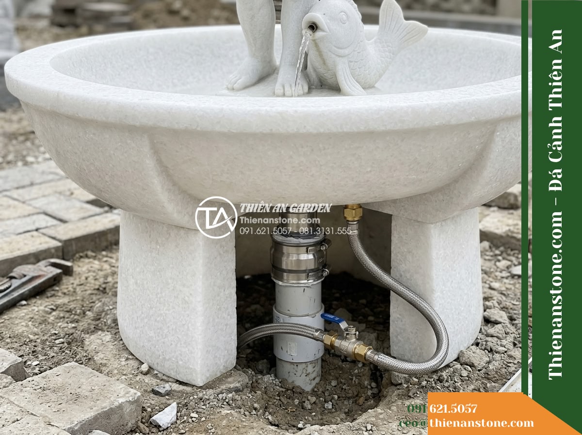 Đài Phun Tượng Chú Bé Ôm Cá Nhả Nước, Bát D1m Cao 1.4m