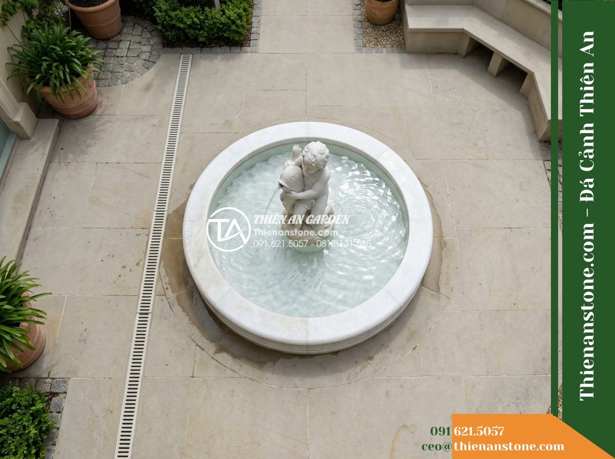 Đài Phun Tượng Chú Bé Ôm Cá Nhả Nước, Bát D1m Cao 1.4m