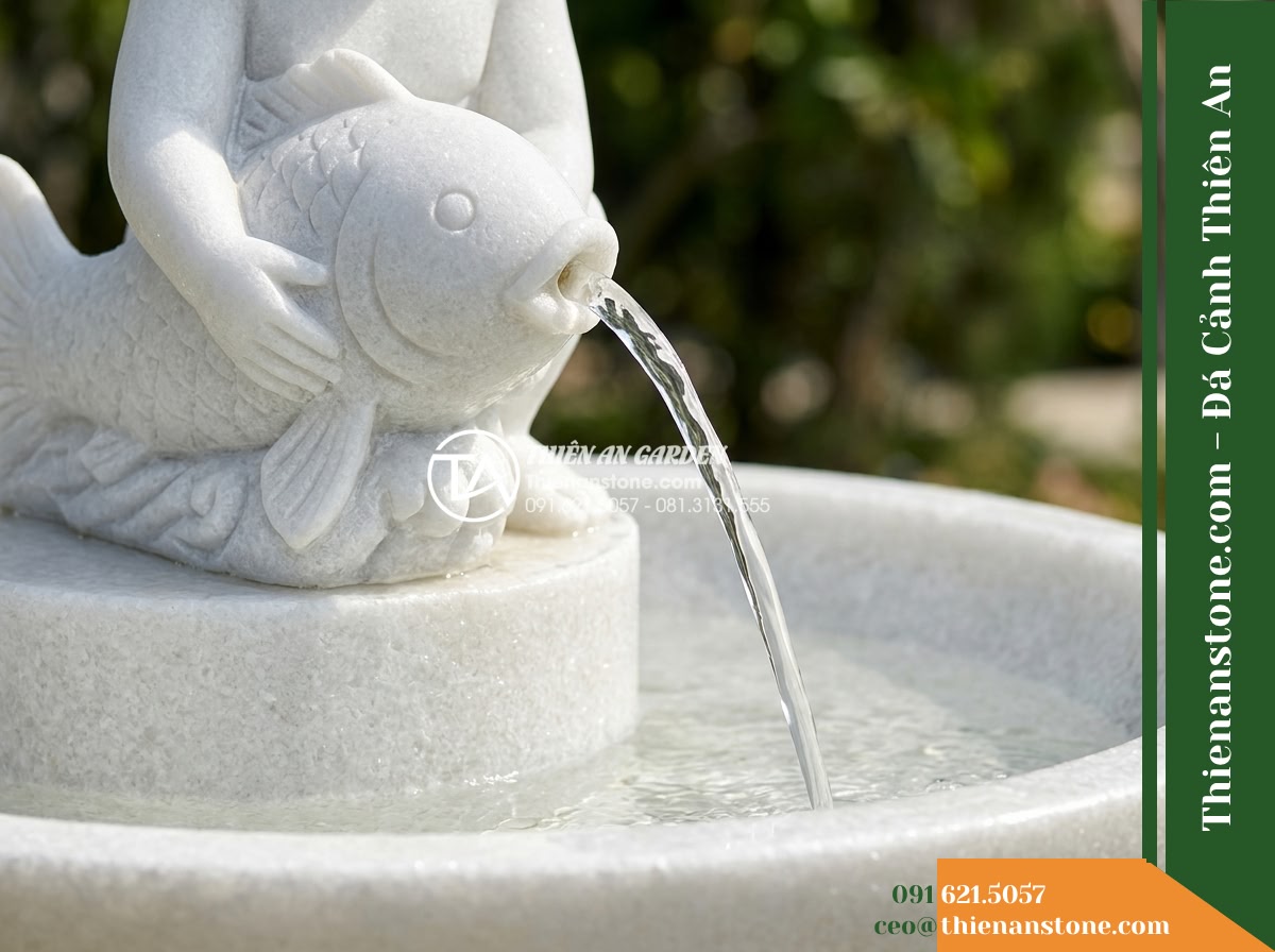 Đài Phun Tượng Chú Bé Ôm Cá Nhả Nước, Bát D1m Cao 1.4m