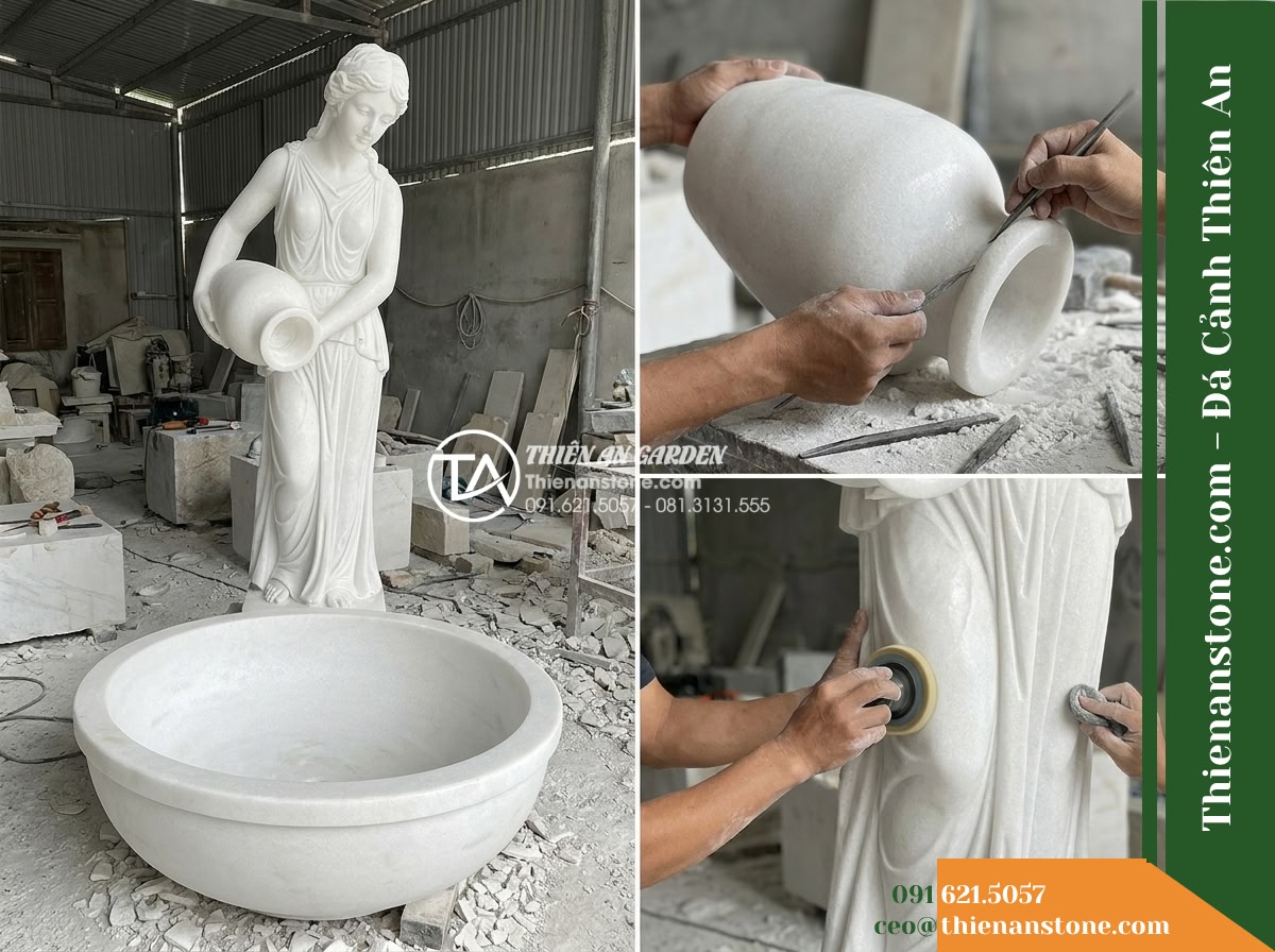 Đài Phun Tượng Nữ Thần Nghiêng Bình Nước, Bát D1.4m Cao 2m