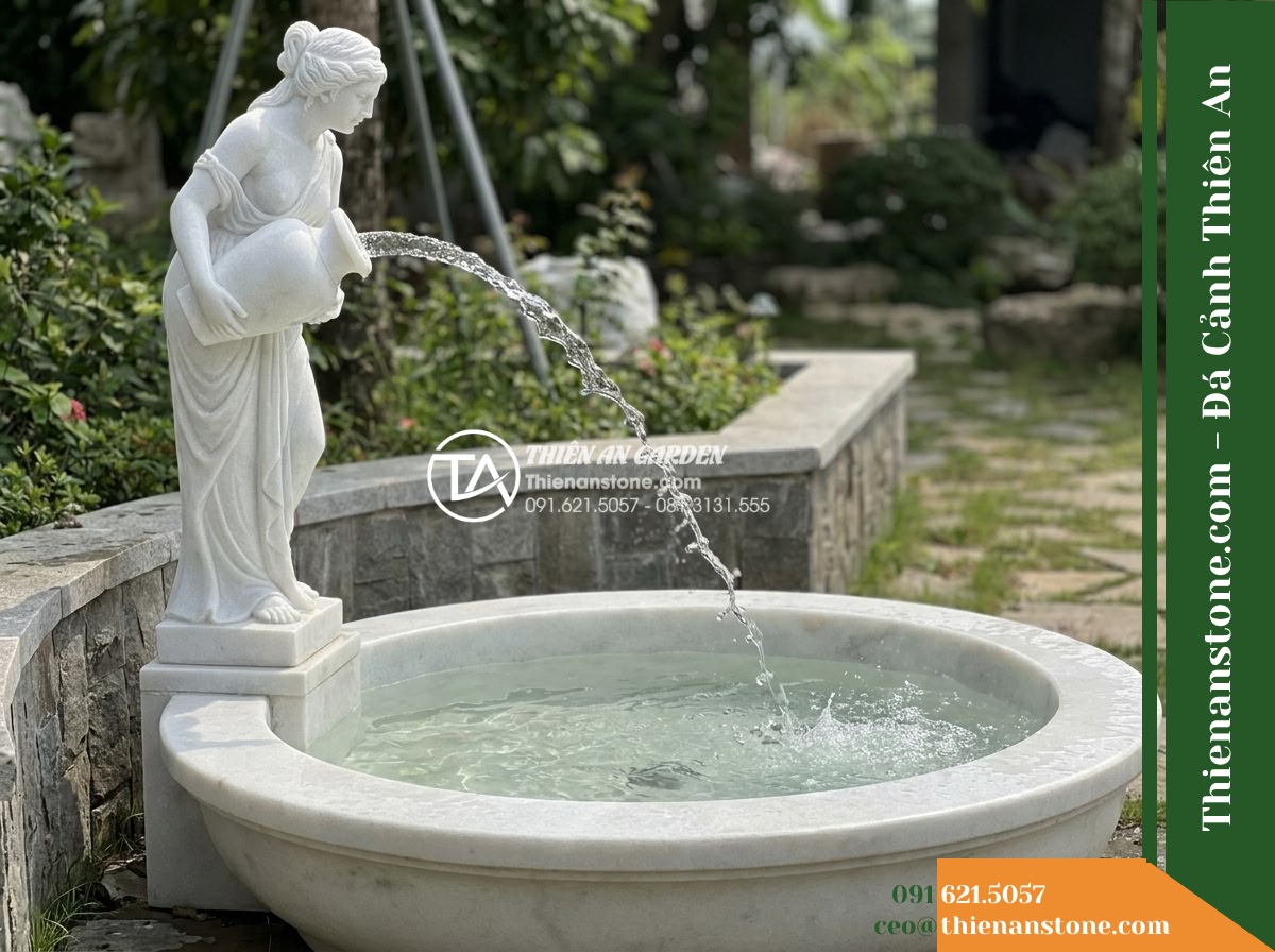 Đài Phun Tượng Nữ Thần Nghiêng Bình Nước, Bát D1.4m Cao 2m