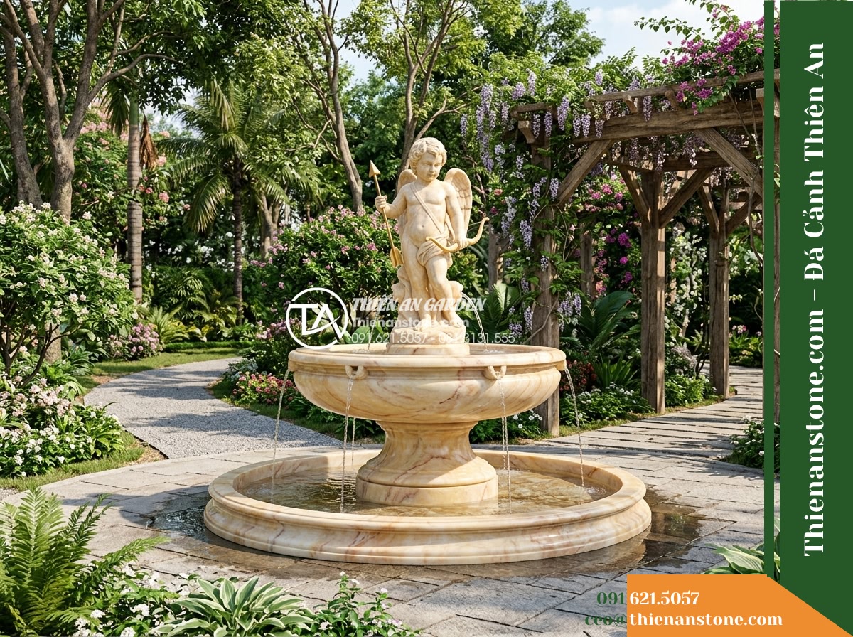 Đài Phun Tượng Thần Tình Yêu Cầm Tên, Bát D1.2m Cao 1.8m