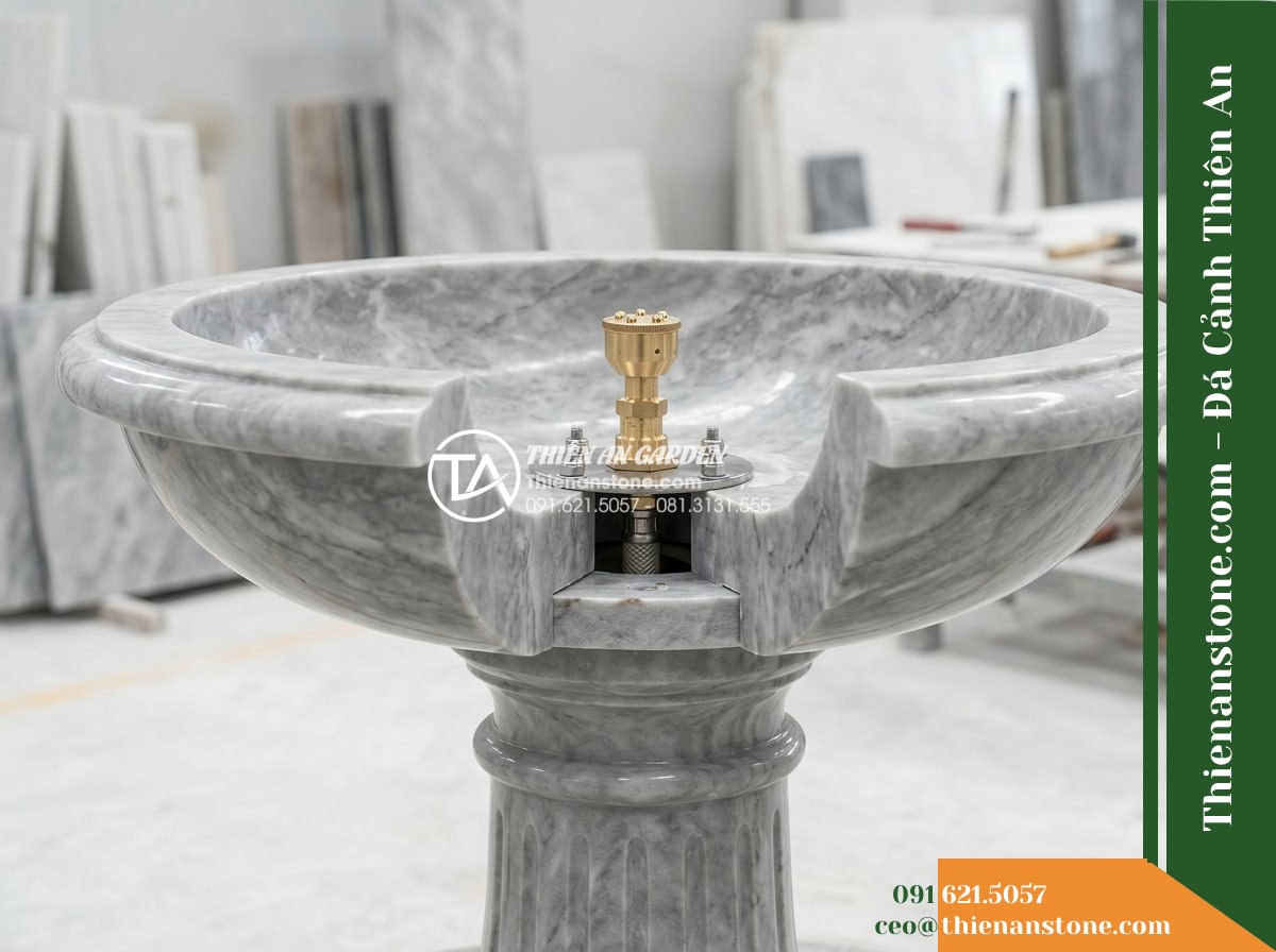 Đài Phun Vân Mây Đánh Bóng Thấu Quang, Bát D1m Cao 1.5m - Hình 17 Đài Phun Vân Mây Đánh Bóng Thấu Quang, Bát D1m Cao 1.5m - A detailed technical framing focusing on the core bowl rim and base junction to