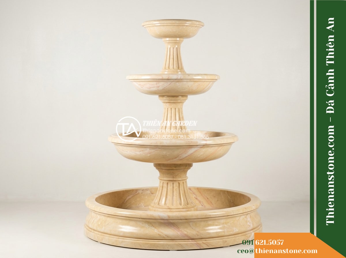 Đài Phun Vàng Bốt 3 Tầng Bo Viền, Bát D1.3m Cao 1.8m