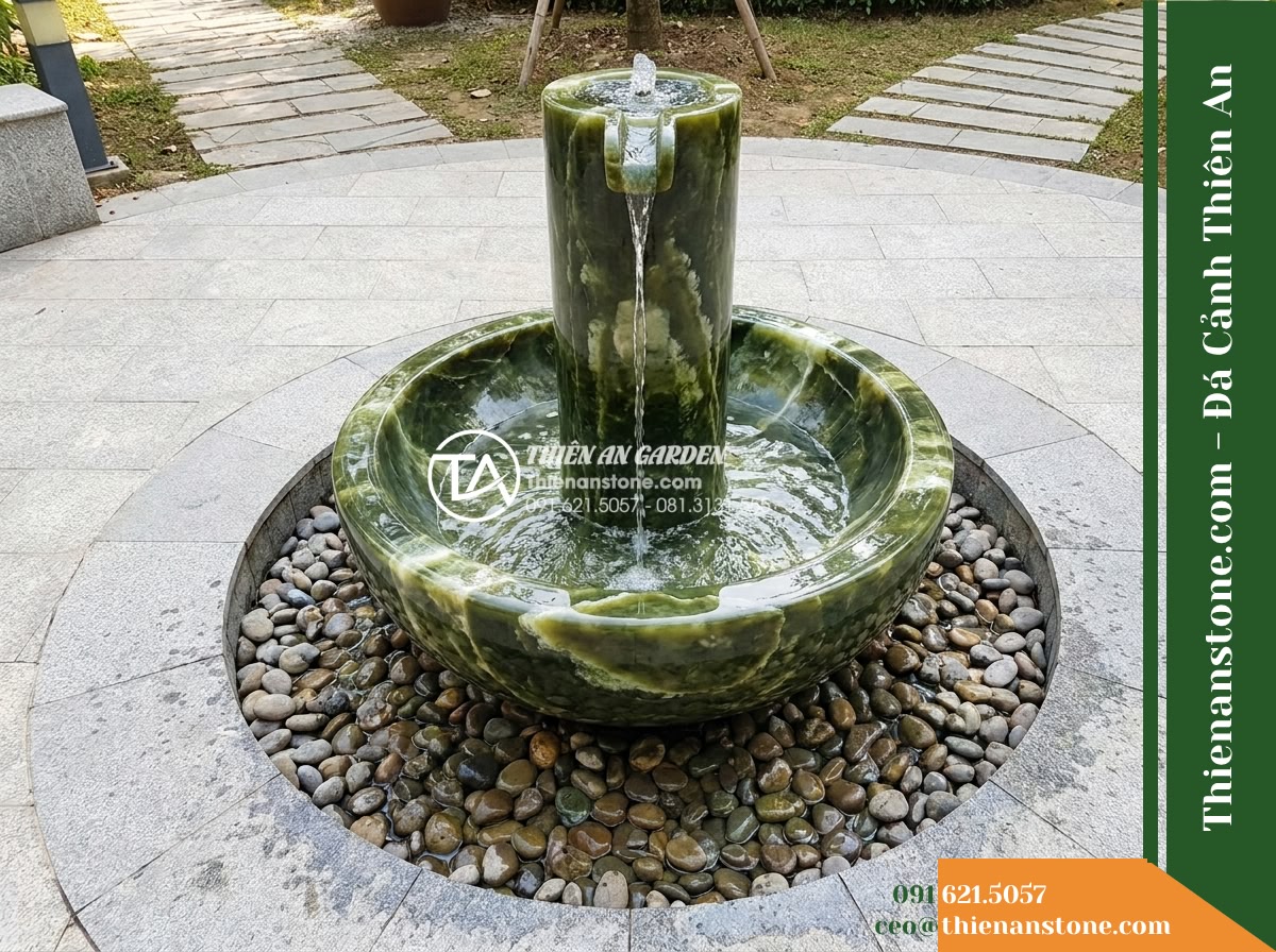 Đài Phun Xanh Thấu Quang Đỉnh Phun, Bát D85cm Cao 1.3m - Hình 6 Đài Phun Xanh Thấu Quang Đỉnh Phun, Bát D85cm Cao 1.3m - An overhead semi-elevated perspective illustrating the footprint of the D85cm bo