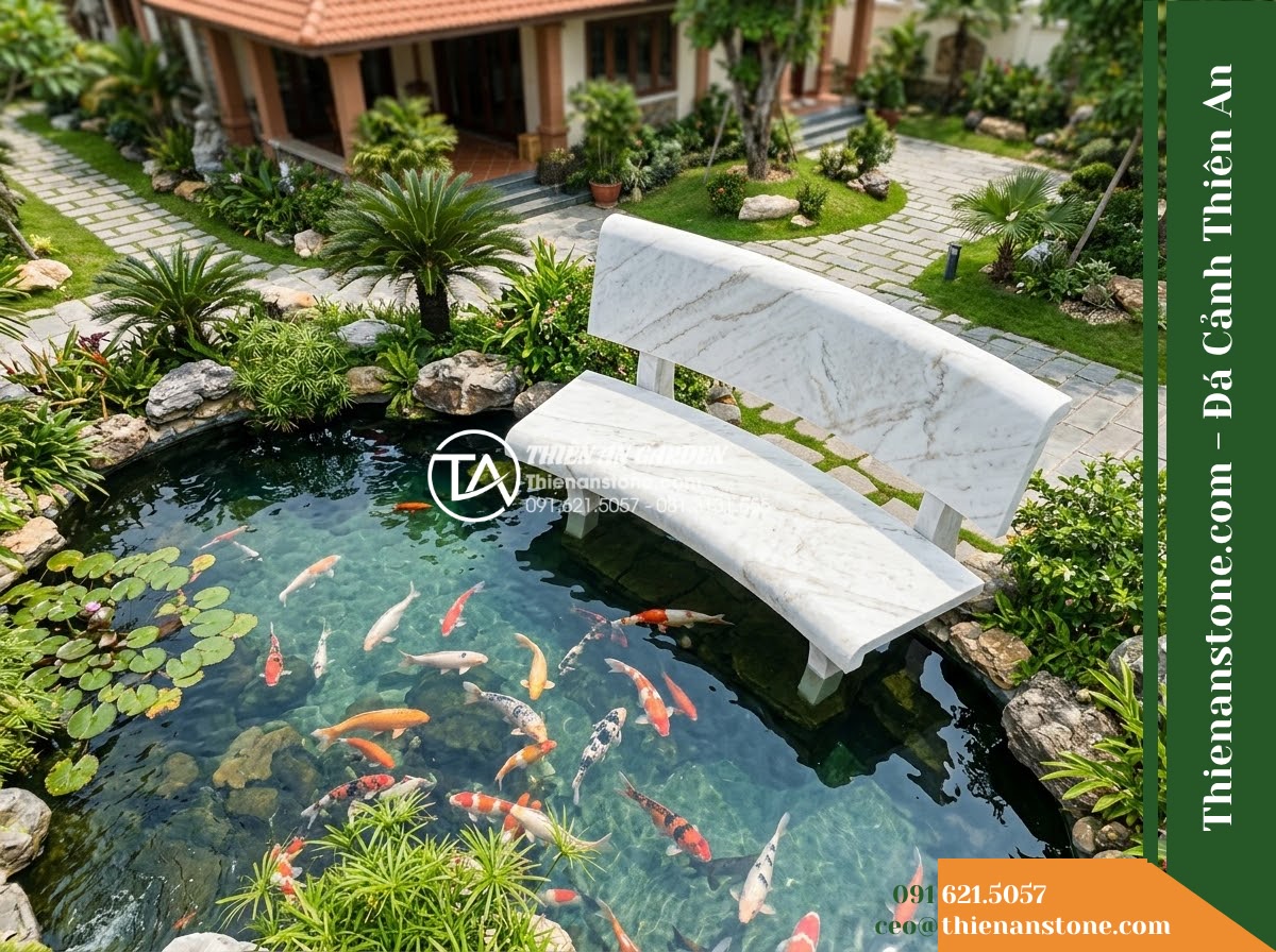 Ghế Đá Công Viên Có Tựa Dọc Phúc Sơn 150x50x88cm – Đá Xanh Cẩm Thạch