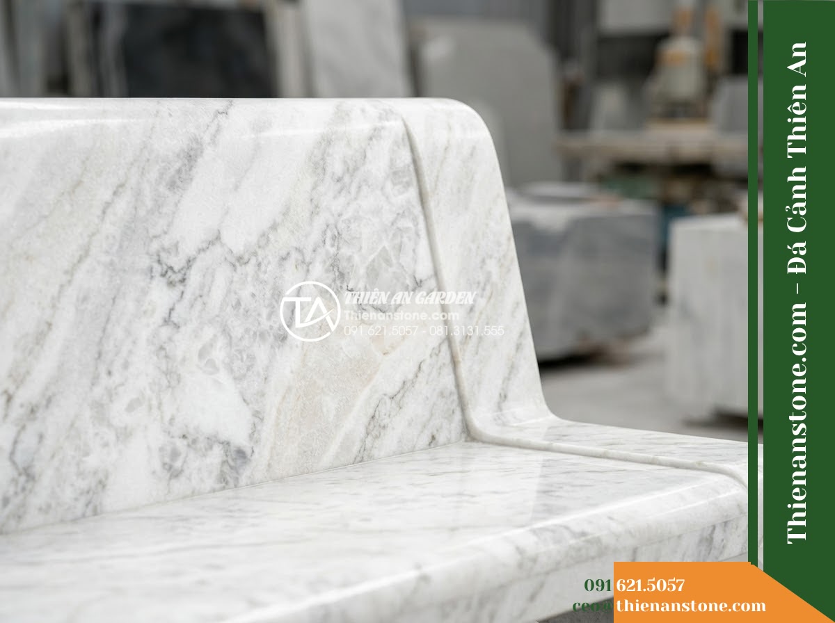 Ghế Đá Công Viên Có Tựa Dọc Phúc Sơn 150x50x88cm – Đá Xanh Cẩm Thạch