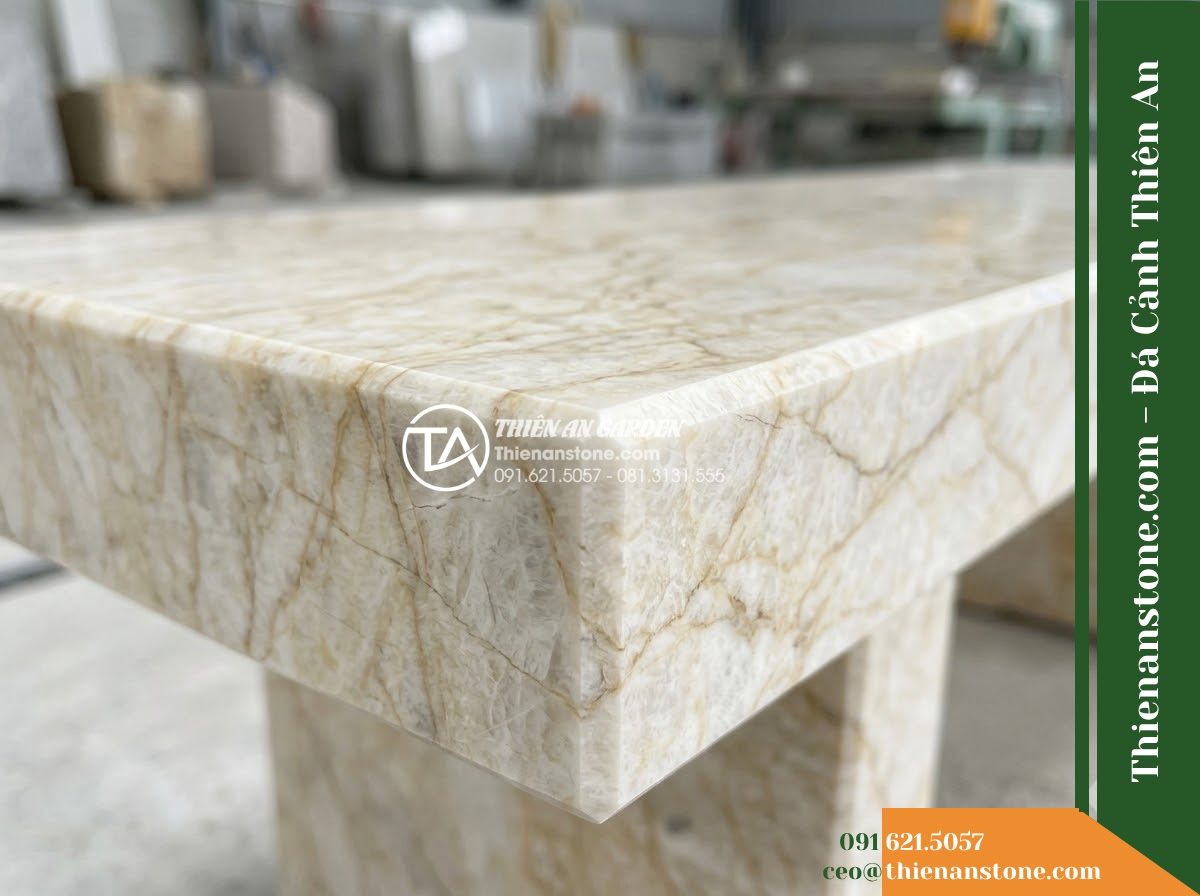 Ghế Đá Công Viên Có Tựa Rộng Song Phúc 180x55x88cm – Đá Vàng Cẩm Thạch