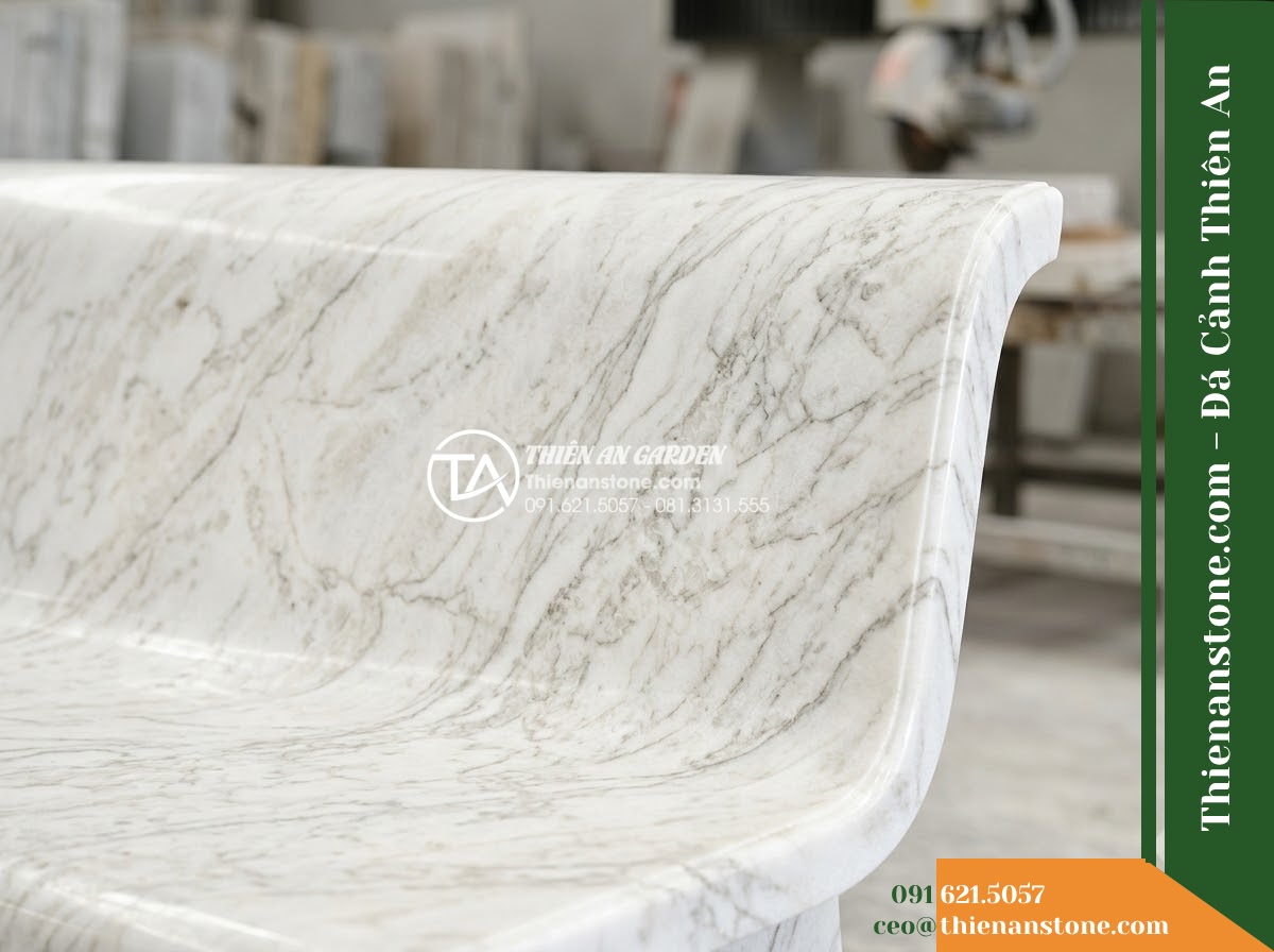 Ghế Đá Công Viên Có Tựa Thẳng Minh Sơn 160x50x85cm – Đá Xanh Cẩm Thạch