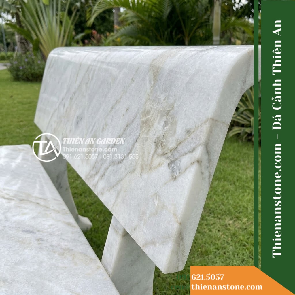 Ghế Đá Công Viên Có Tựa Thẳng Thanh Bình 160x50x85cm – Đá Trắng Cẩm Thạch