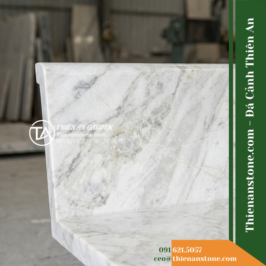 Ghế Đá Công Viên Có Tựa Thẳng Thanh Bình 160x50x85cm – Đá Trắng Cẩm Thạch